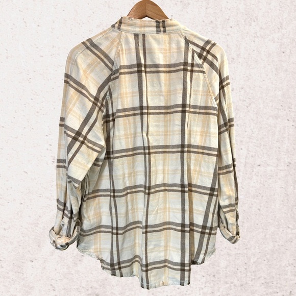 We The Free Plaid Button Down Shirt - Cream and Brown - Picture 2 of 4